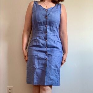 Vintage 90s lined button down mini dress in cornflower blue with pockets!